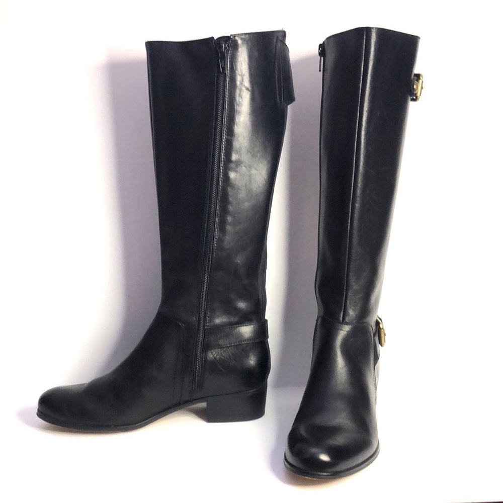 Corso Como Black Almond Toe Side Zip Back Gore Block Heel Leather Boots size 6.5 - Picture 3 of 17